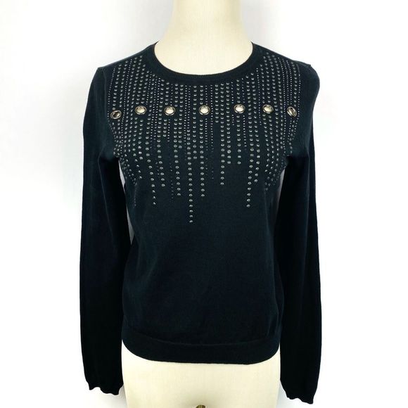 EXPRESS Black Rhinestone Embellished Soft Knit Stretchy Top - Picture 1 of 10